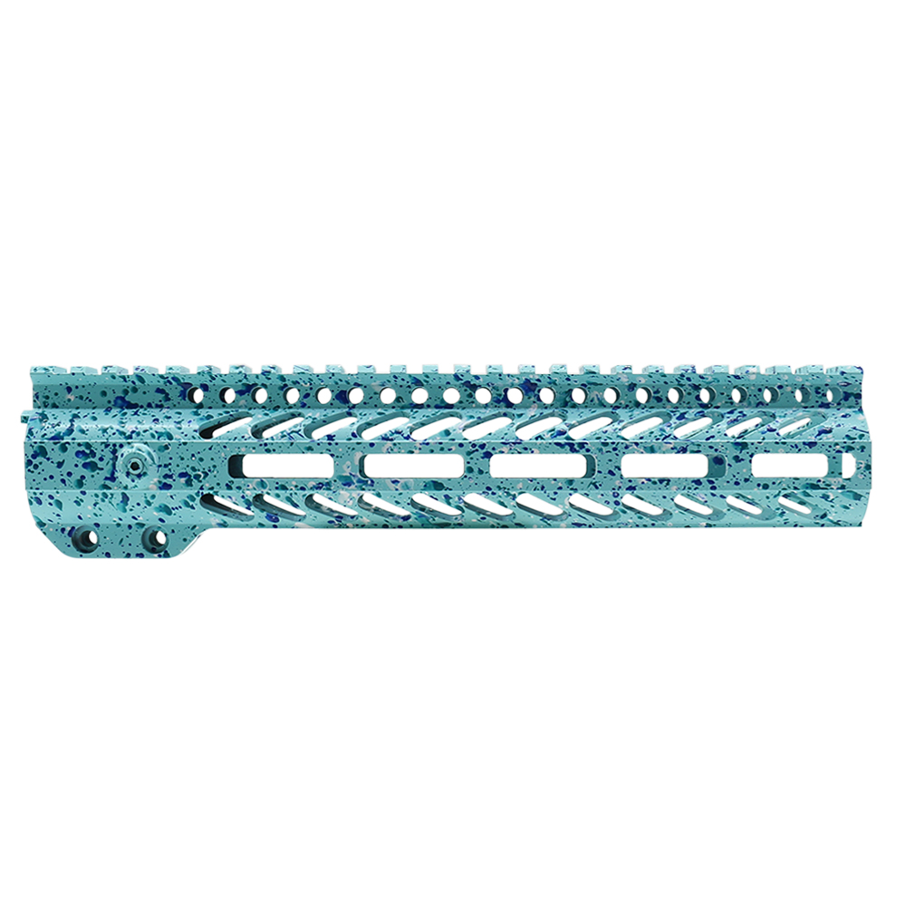 Cerakote Splatter | AR-15 10" M-LOK Super Slim Free Float Handguard - Base Robins Egg - Pattern - Aqua Teal - Bright White - Blue Flame Cerakote Splatter | AR-15 10" M-LOK Super Slim Free Float Handguard - Base Robins Egg - Pattern - Aqua Teal - Bright White - Blue Flame