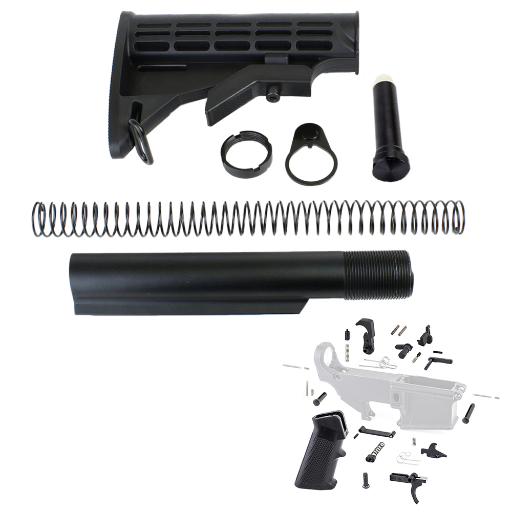 AR-15 6 Position Stock Kit -Mil Spec w/ Lower Parts Kit - Standard Grip & Trigger Guard 