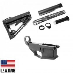 AR-15 80% Anodized BILLET Lower Combo with Rogers Super-Stoc Deluxe Stock Kit w/Tube, 3oz Buffer, Stainless Spring, Endplate,Catle Nut (Made in USA)