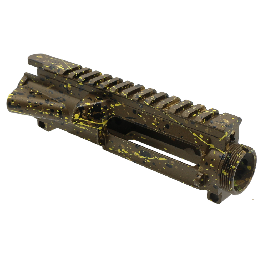 Cerakote Splatter | AR-15 Mil-Spec Upper Receiver - Base Burnt Bronze - Pattern - Gold - Black - Lemon Zest - Made in U.S.A