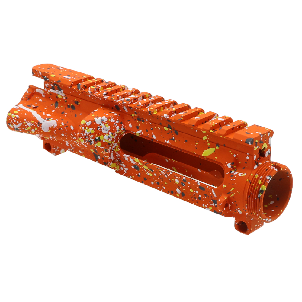 Cerakote Splatter | AR-15 Mil-Spec Upper Receiver - Base Hunter Orange - Pattern - Sniper Gray - Bright White - Lemon Zest - Made in U.S.A