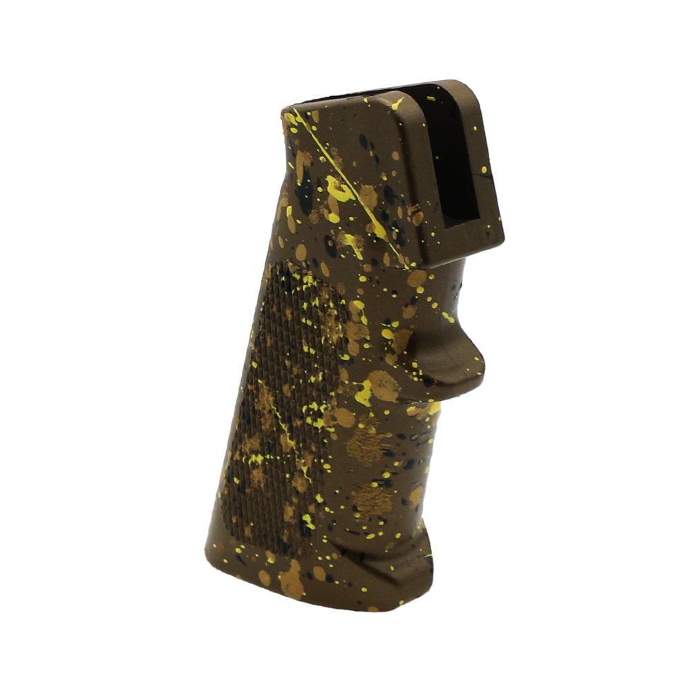 CERAKOTE SPLATTER | AR STANDARD A2 PISTOL GRIP - BASE BURNT BRONZE - PATTERN - GOLD - BLACK - LEMON ZEST