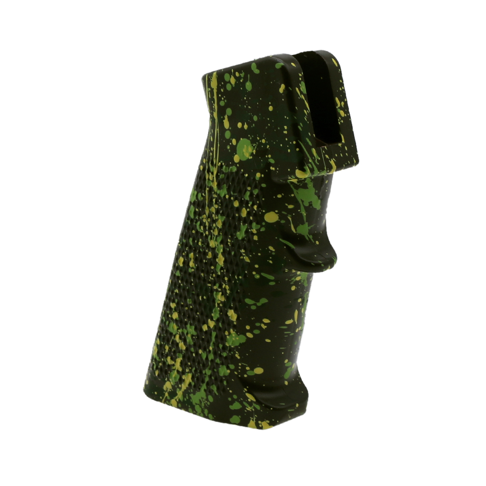 CERAKOTE SPLATTER | AR STANDARD A2 PISTOL GRIP - BASE OD GREEN - PATTERN - HIGHLAND GREEN - LEMON ZEST - ZOMBIE GREEN