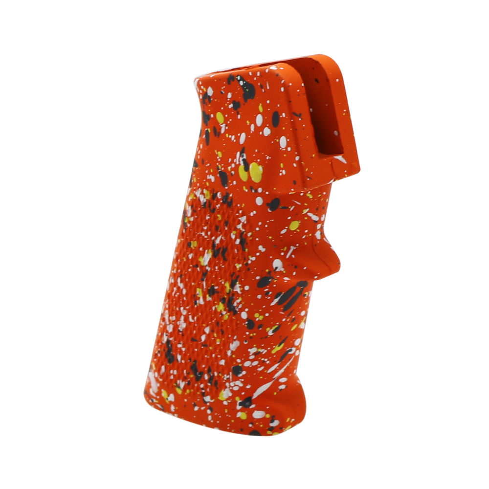 CERAKOTE SPLATTER | AR STANDARD A2 PISTOL GRIP - BASE HUNTER ORANGE - PATTERN - SNIPER GRAY - BRIGHT WHITE - LEMON ZEST