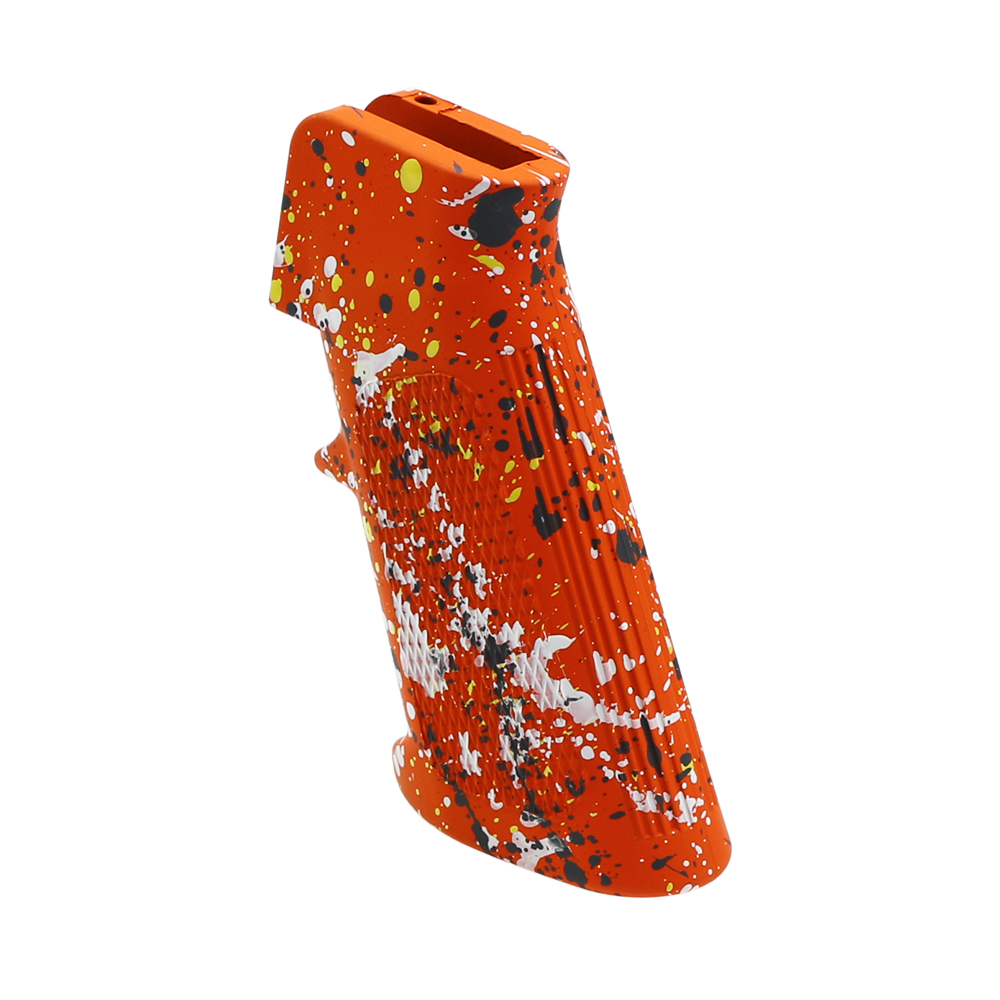 CERAKOTE SPLATTER | AR STANDARD A2 PISTOL GRIP - BASE HUNTER ORANGE - PATTERN - SNIPER GRAY - BRIGHT WHITE - LEMON ZEST