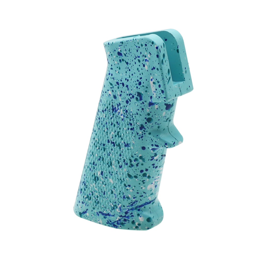CERAKOTE SPLATTER | AR STANDARD A2 PISTOL GRIP - BASE ROBINS EGG - PATTERN - AQUA TEAL - BLUE FLAME - BRIGHT WHITE