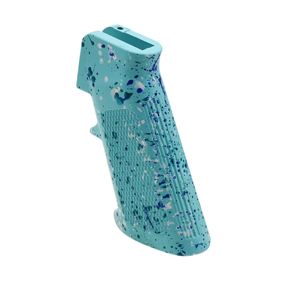 CERAKOTE SPLATTER | AR STANDARD A2 PISTOL GRIP - BASE ROBINS EGG - PATTERN - AQUA TEAL - BLUE FLAME - BRIGHT WHITE CERAKOTE SPLATTER | AR STANDARD A2 PISTOL GRIP - BASE ROBINS EGG - PATTERN - AQUA TEAL - BLUE FLAME - BRIGHT WHITE