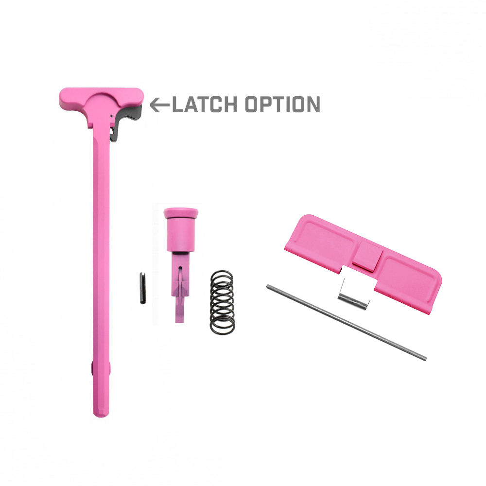 AR-10/LR-308 Charging Handle, Forward Assist and Ejection Cover Door Cerakote PINK LATCH OPTION