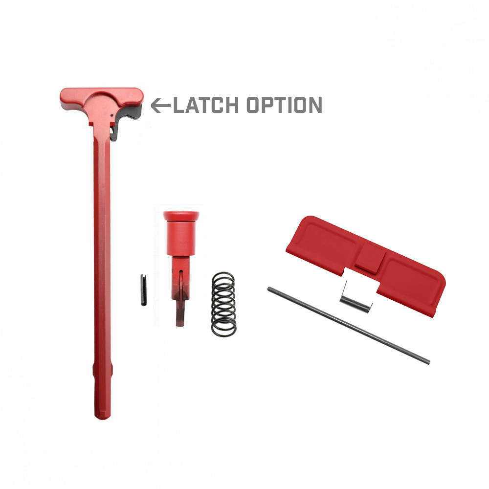 AR-10/LR-308 Charging Handle, Forward Assist and Ejection Cover Door Cerakote RED LATCH OPTION