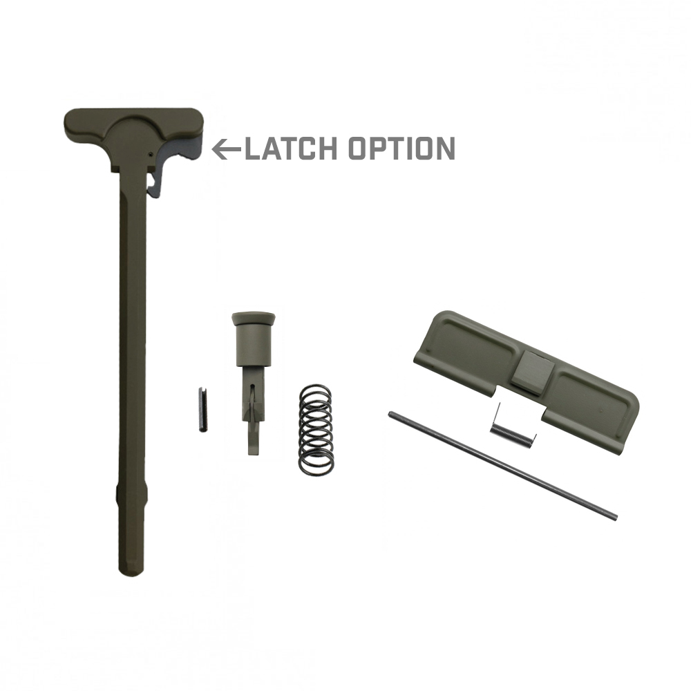 AR-15 Charging Handle Forward Assist and Ejection Cover Door Cerakote ODG with LATCH OPTION