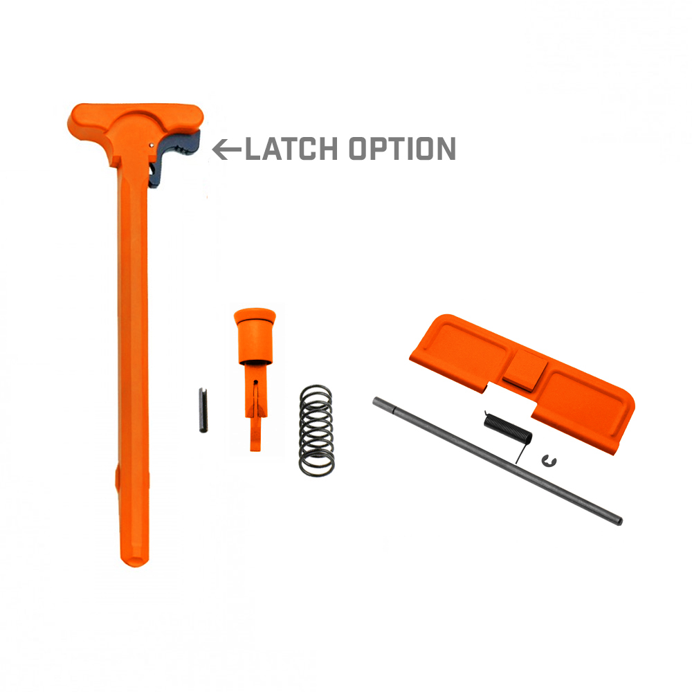 AR-15 Charging Handle Forward Assist and Ejection Cover Door Cerakote Hunter Orange with LATCH OPTION