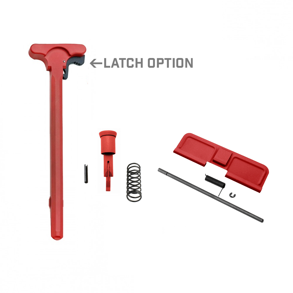 AR-15 Charging Handle Forward Assist and Ejection Cover Door Cerakote RED with LATCH OPTION
