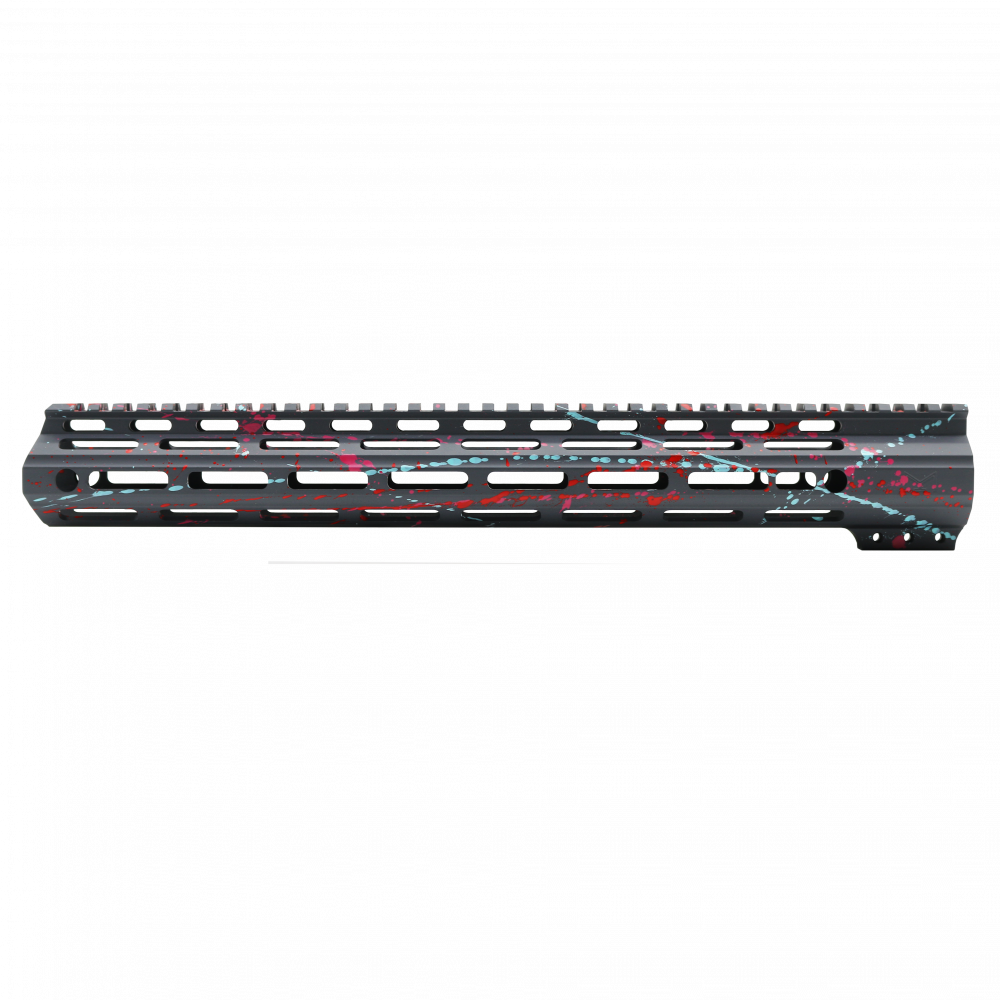 Cerakote Splatter| AR-15 MLOK 15" Free Float Handguard with "D" Cut- Base Sniper Gray- Pattern- Red- Pink- Robins Egg- Made in U.S.A