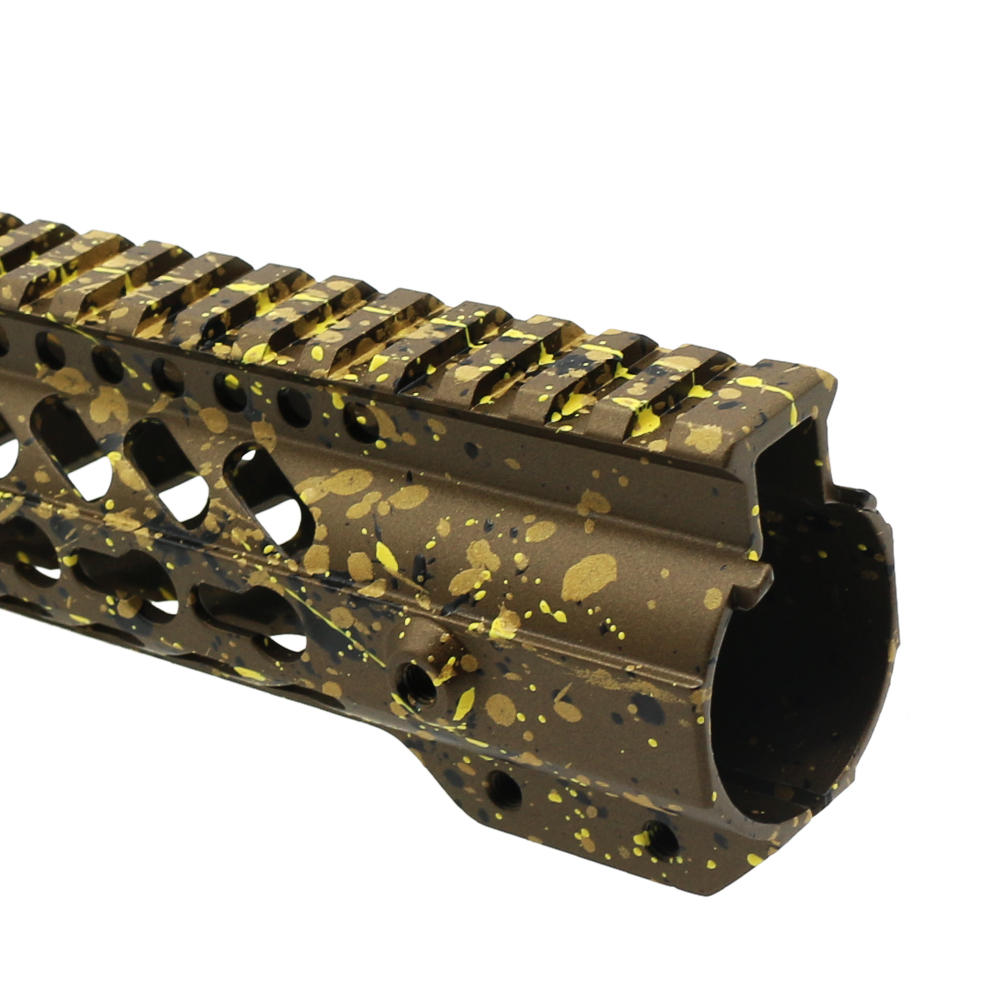Cerakote Splatter | AR-15 10" Super Slim Light Keymod Free Float Handguard - Pattern - Gold - Black - Lemon Zest Cerakote Splatter | AR-15 10" Super Slim Light Keymod Free Float Handguard - Pattern - Gold - Black - Lemon Zest