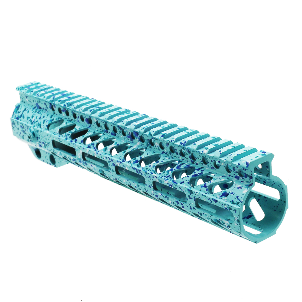 Cerakote Splatter | AR-15 10" M-LOK Super Slim Free Float Handguard - Base Robins Egg - Pattern - Aqua Teal - Bright White - Blue Flame