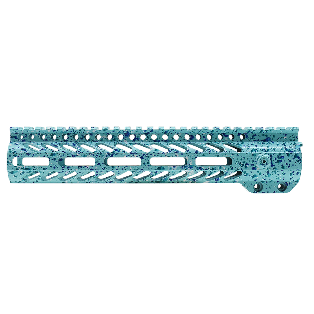 Cerakote Splatter | AR-15 10" M-LOK Super Slim Free Float Handguard - Base Robins Egg - Pattern - Aqua Teal - Bright White - Blue Flame Cerakote Splatter | AR-15 10" M-LOK Super Slim Free Float Handguard - Base Robins Egg - Pattern - Aqua Teal - Bright White - Blue Flame