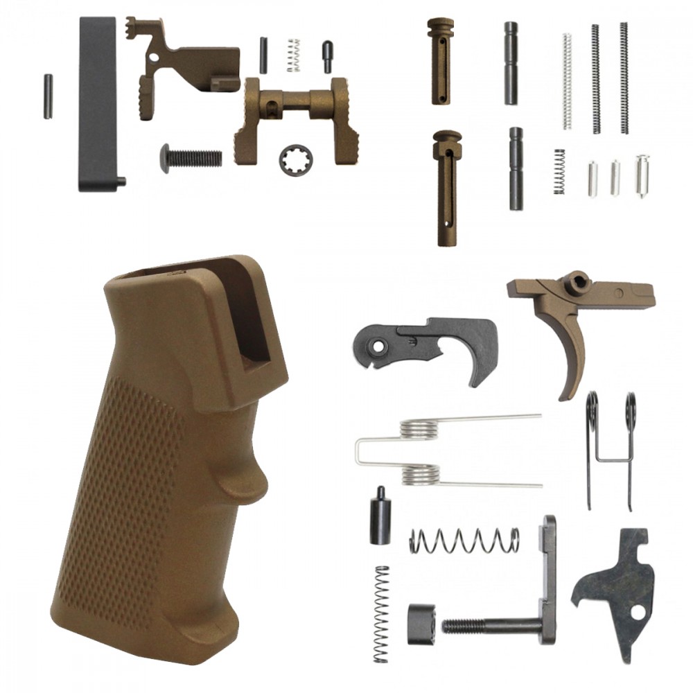 AR-15 Lower Parts Kit w/ Cerakote Burnt Bronze (SAFETY AND GRIP OPTION)