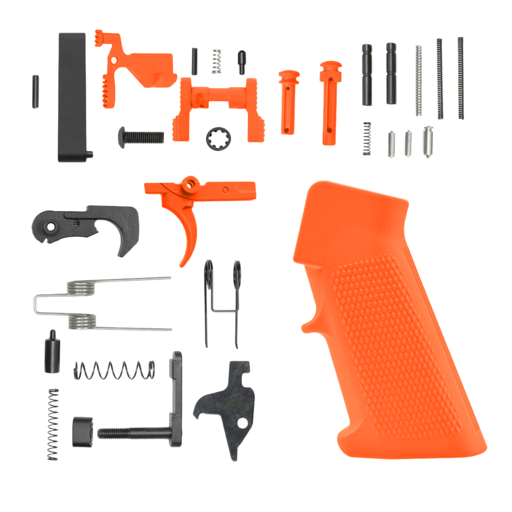 AR-15 Lower Parts Kit w/ Cerakote Hunter Orange (SAFETY AND GRIP OPTION)