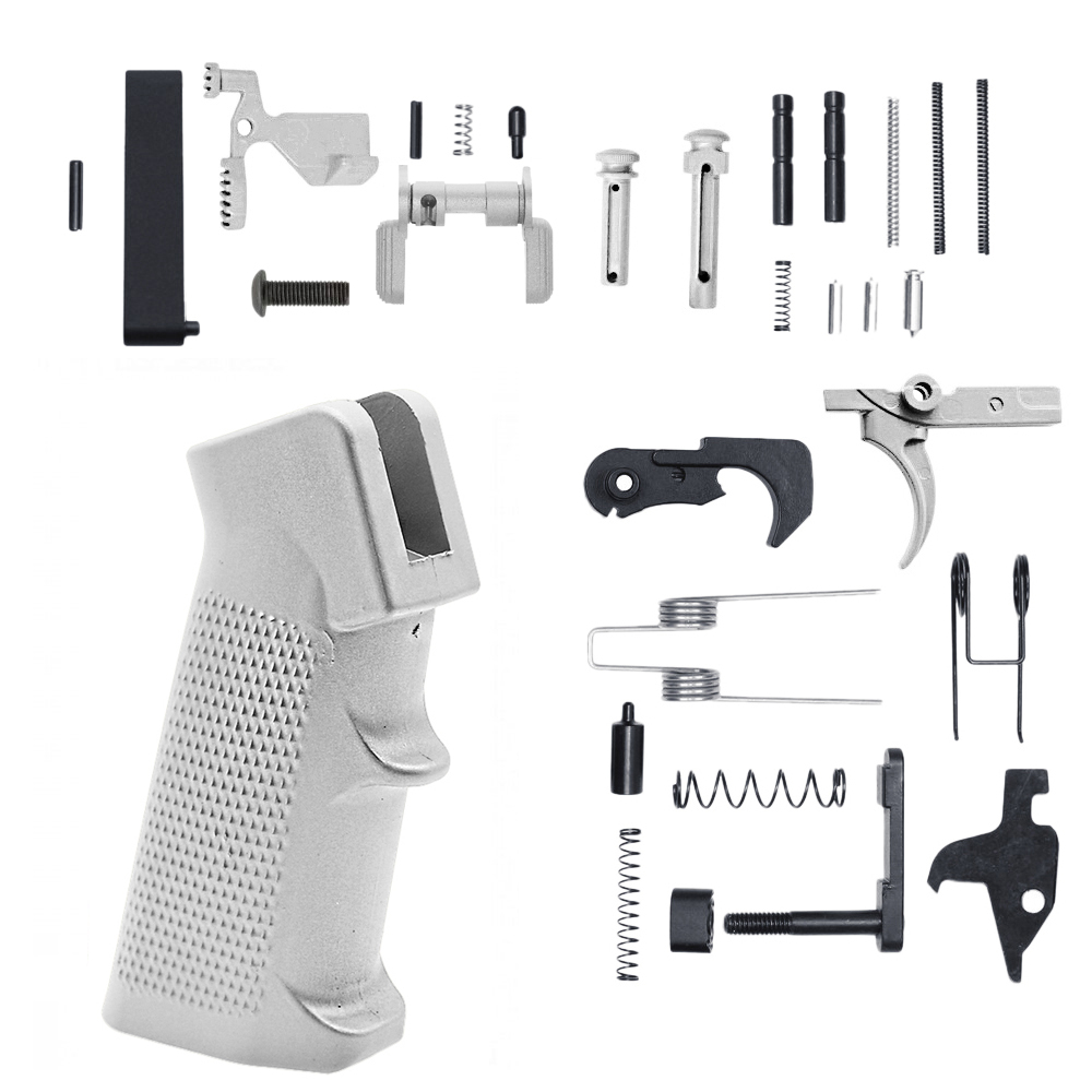 AR-15 Lower Parts Kit w/ Cerakote GLACIER SILVER (SAFETY AND GRIP OPTION)