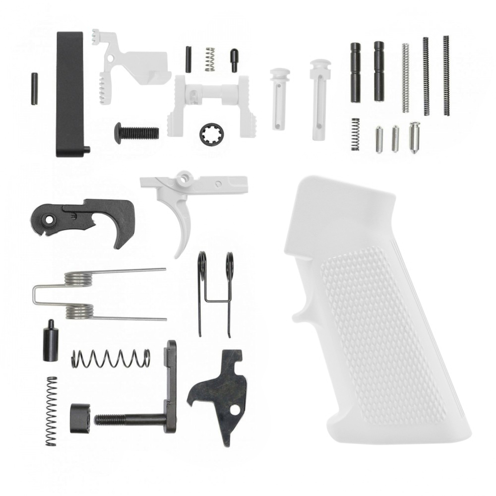 AR-15 Lower Parts Kit w/ Cerakote Bright White (SAFETY AND GRIP OPTION)
