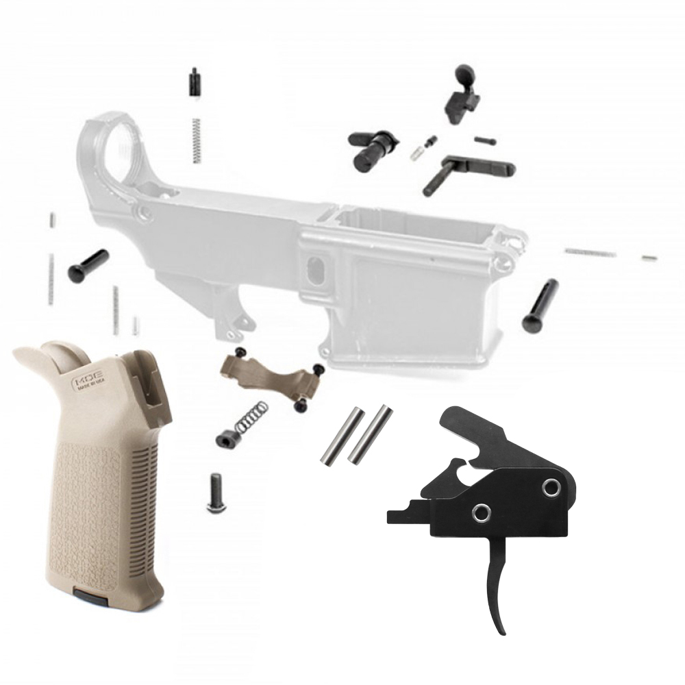AR-10/LR-308 Lower Parts Kit with FDE Magpul Grip and USA Made Drop In Trigger