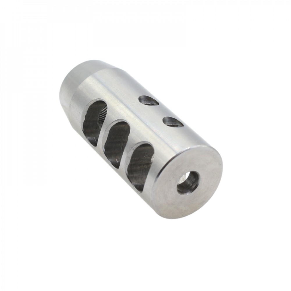 AR-15/.223/5.56 Compact Stainless Muzzle Brake 1/2"x28 Pitch-Two Hole Top Port 