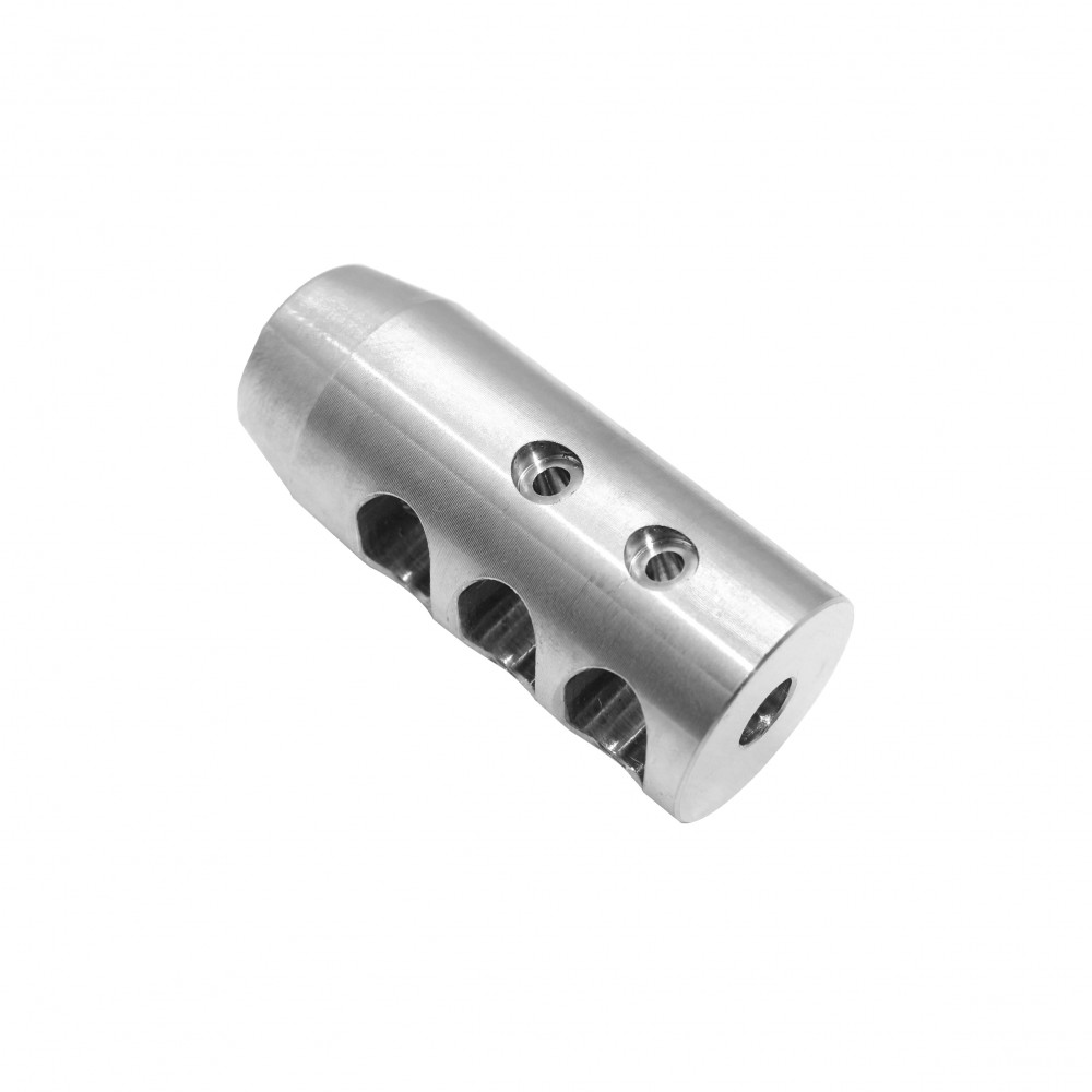 AR-15/.223/5.56 Compact Stainless Muzzle Brake 1/2"x28 Pitch-Two Hole Top Port 