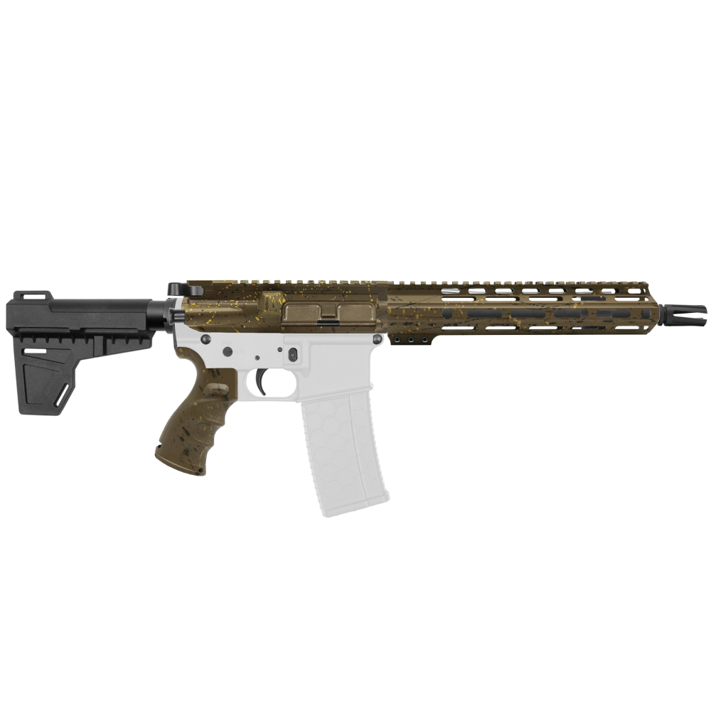 AR-15 5.56 NATO 10.5'' PISTOL KIT - BILLET UPPER WITH 10" Angle Cut Clamp on M-Lok Handguard - CERAKOTE FDE SPLATTER