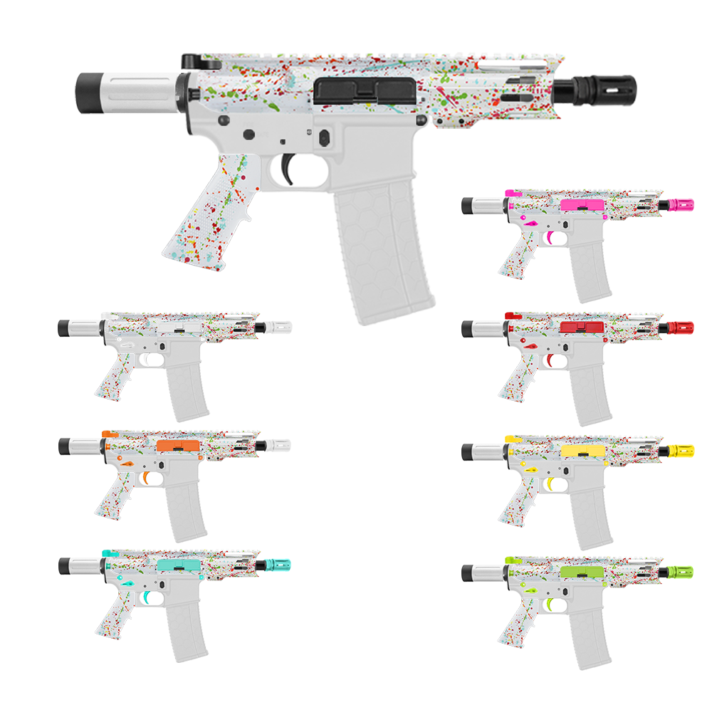 AR-15 5.56 NATO 5'' PISTOL KIT - FORGED UPPER WITH 4" Combat M-Lok Handguard "C" Cut - ST-MICRO - CERAKOTE WHI SPLATTER