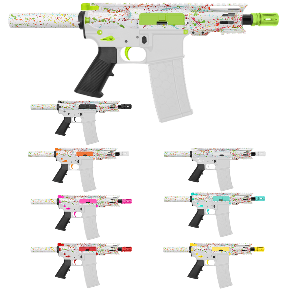 AR-15 5.56 NATO 5'' PISTOL KIT - FORGED UPPER WITH 4" Handguard "C" Cut- CERAKOTE WHI SPLATTER