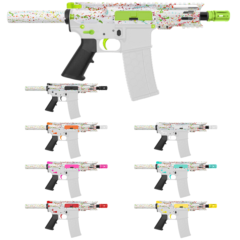 AR-15 5.56 NATO 5'' PISTOL KIT - FORGED UPPER WITH 4" Handguard "C" Cut- CERAKOTE WHI SPLATTER