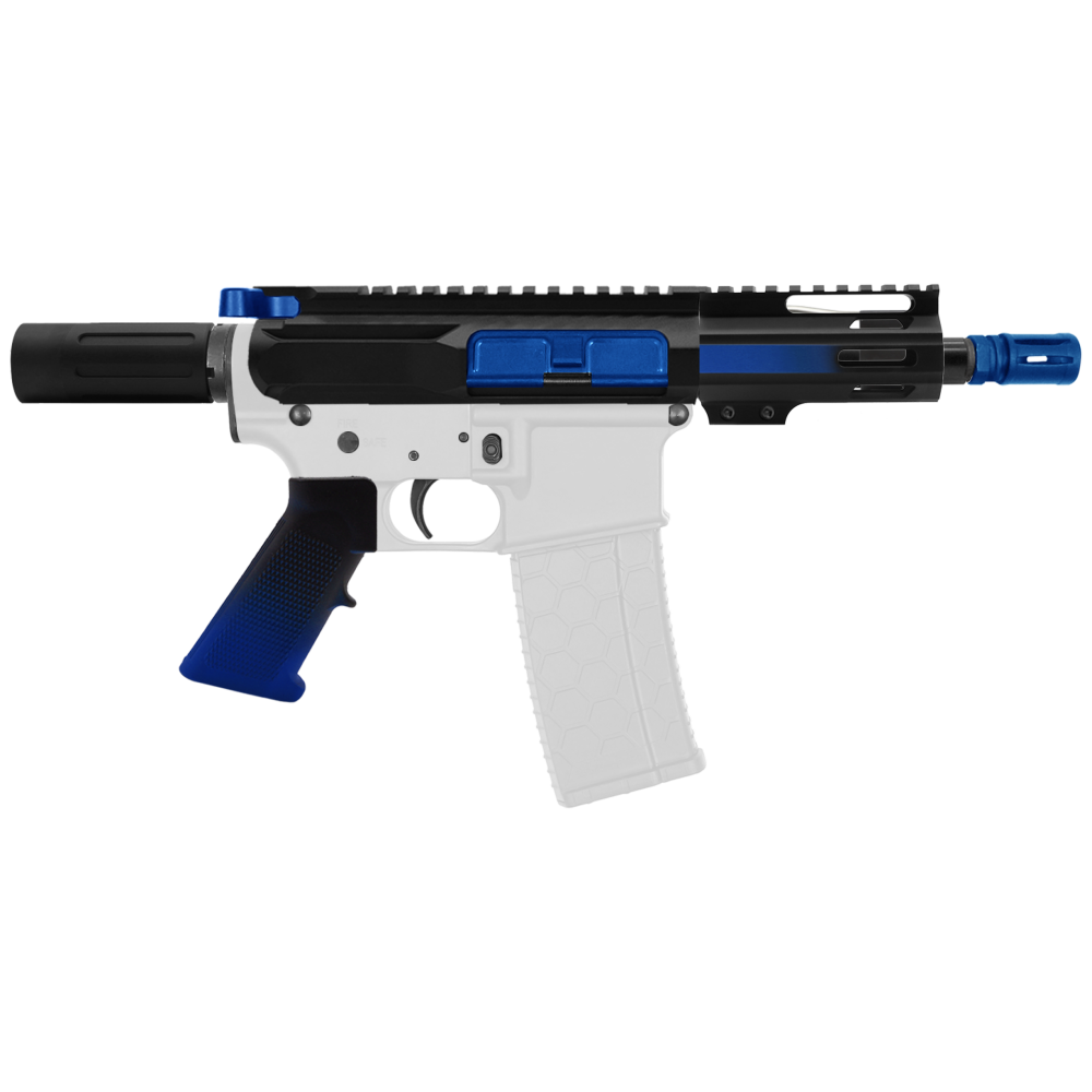 AR-15 5.56 NATO 5'' PISTOL KIT - SIDE CUT BILLET UPPER WITH 4'' HANDGUARD - CERAKOTE GRADIENT BLUE FLAME