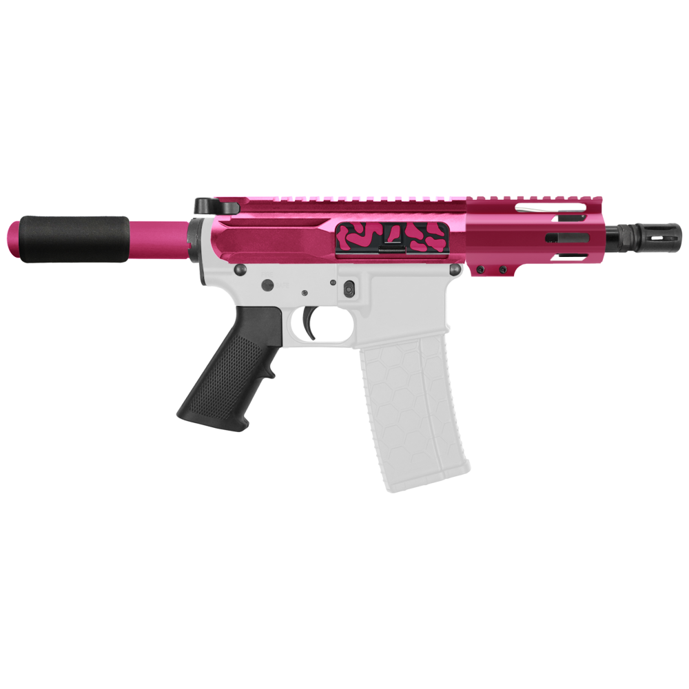 AR-15 5.56 NATO 5'' PISTOL KIT -SIDE CUT BILLET UPPER WITH 4'' HANDGUARD - CERAKOTE CAMO PNK AR-15 5.56 NATO 5'' PISTOL KIT -SIDE CUT BILLET UPPER WITH 4'' HANDGUARD - CERAKOTE CAMO PNK