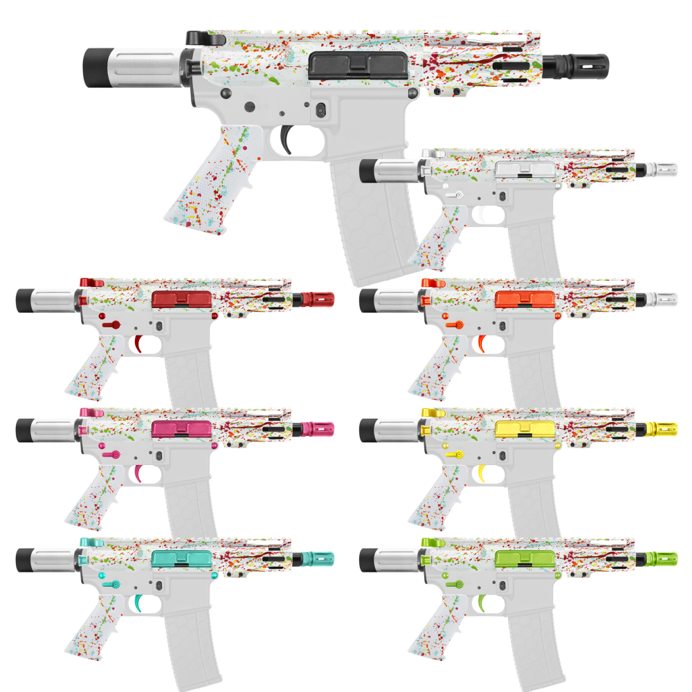 AR-15 5.56 NATO 5'' PISTOL KIT - FORGED UPPER WITH 4" Handguard - ST-MICRO - CERAKOTE WHI SPLATTER