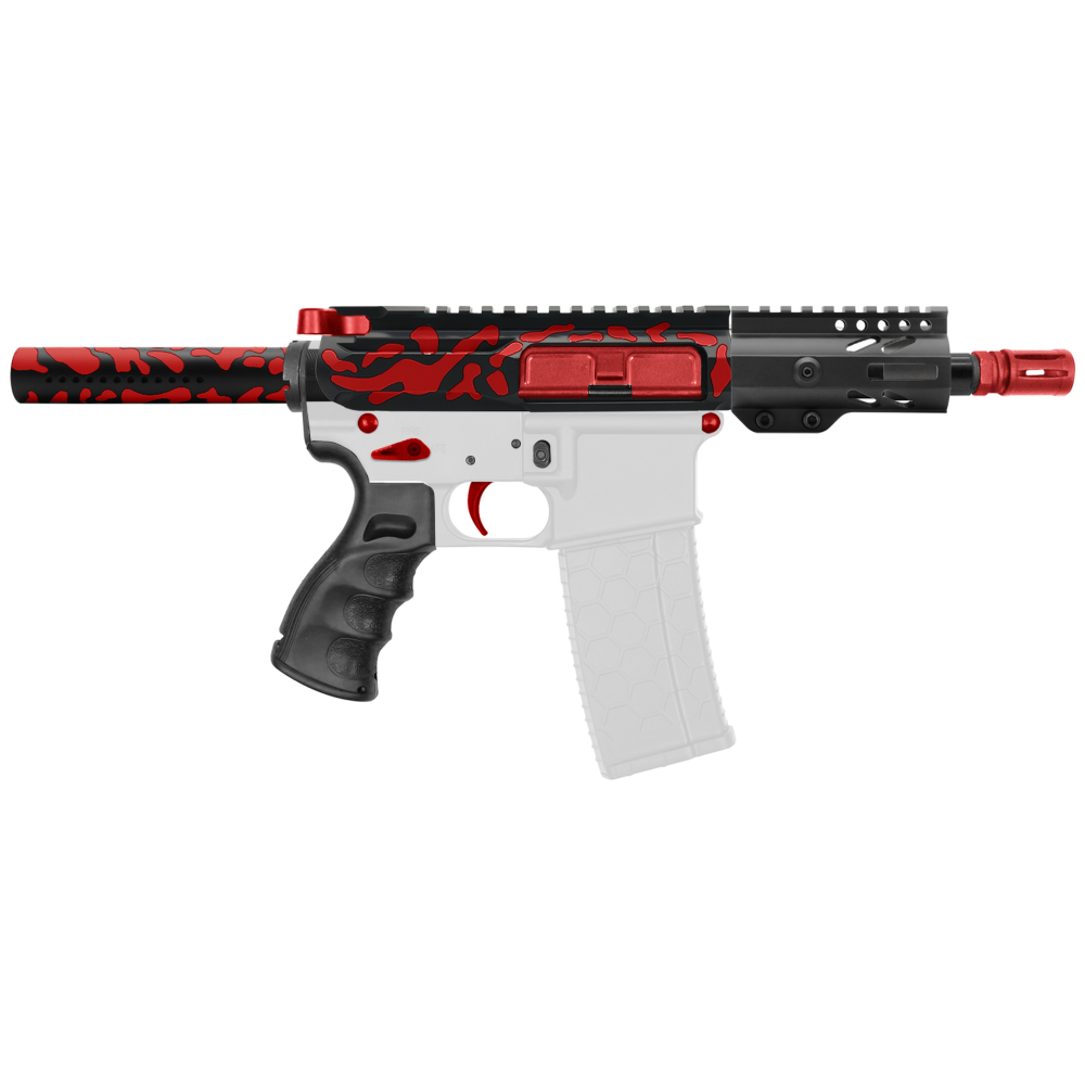 AR-15 5.56 NATO 5'' PISTOL KIT - SIDE CUT BILLET UPPER WITH 4'' SUPER SLIM FREE FLOAT HANDGUARD - CERAKOTE CAMO RED