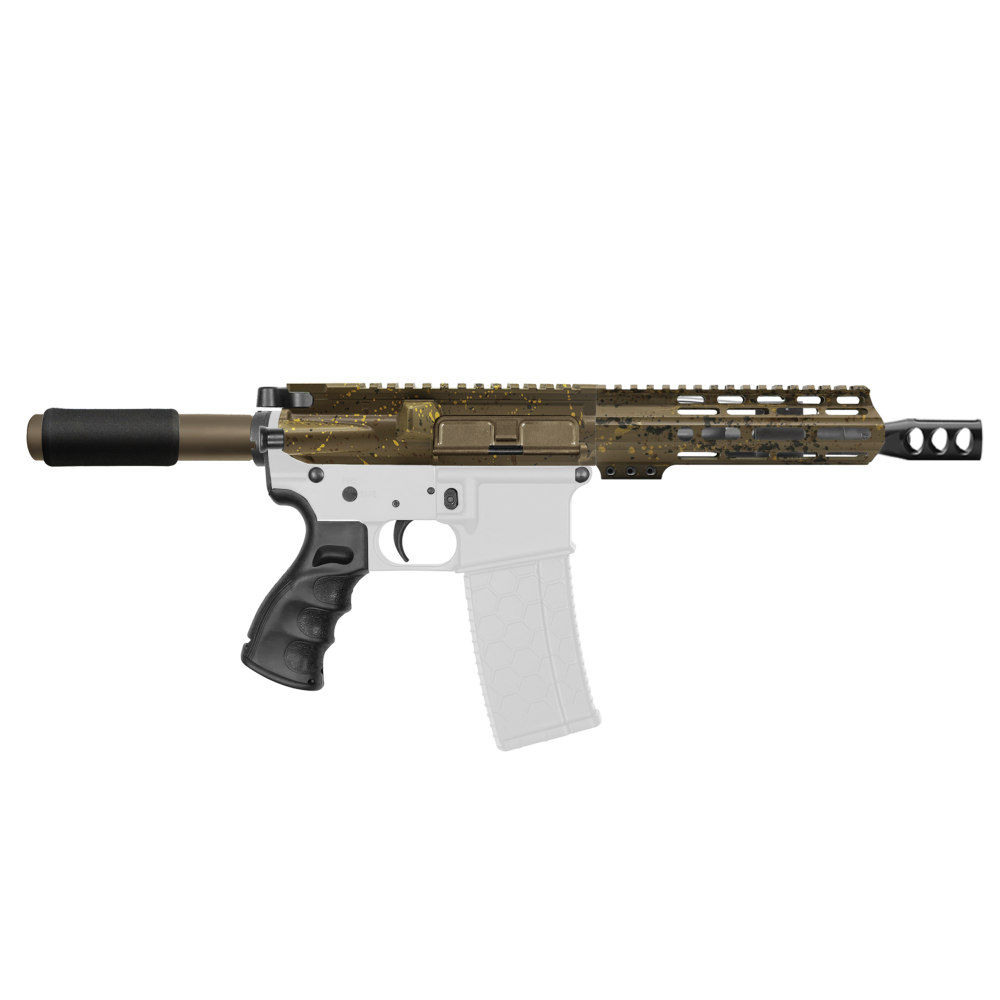 AR-15 5.56 NATO 7.5'' PISTOL KIT - FORGED UPPER WITH 7" Angle Cut Clamp on M-Lok Handguard - CERAKOTE FDE SPLATTER - V2