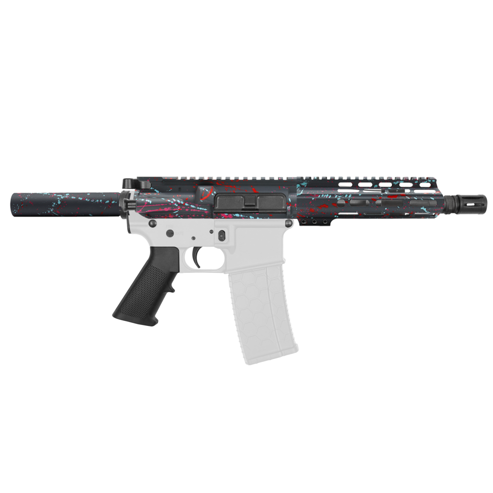 AR-15 5.56 NATO 7.5'' PISTOL KIT - FORGED UPPER WITH 7" Angle Cut Clamp on M-Lok Handguard - CERAKOTE SGY SPLATTER