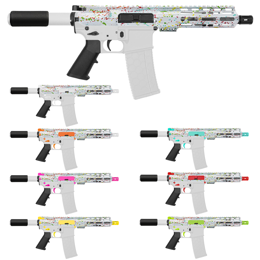 AR-15 5.56 NATO 7.5'' PISTOL KIT - FORGED UPPER WITH 7" Angle Cut Clamp on M-Lok Handguard - CERAKOTE WHI SPLATTER