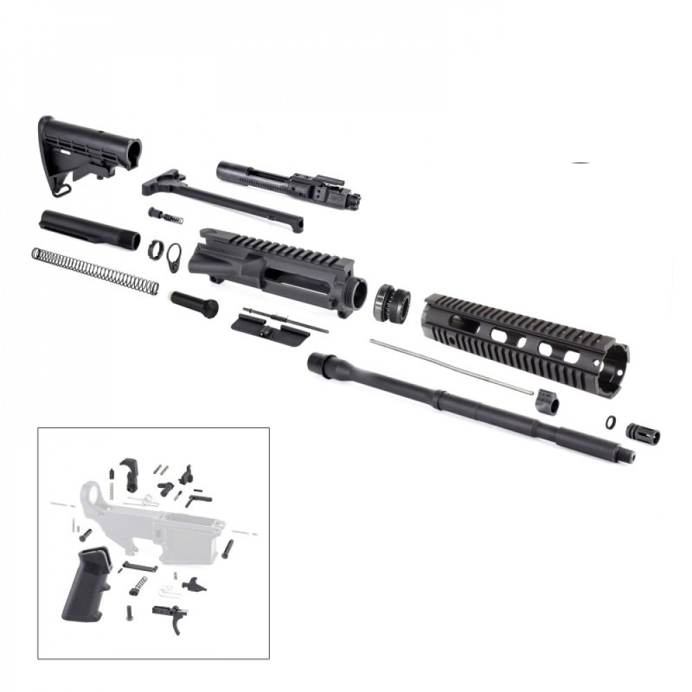 AR15 16" RIFLE BUILD KIT W/ 10" QUAD RAIL HANDGUARD BCG LPK & STOCK KIT 