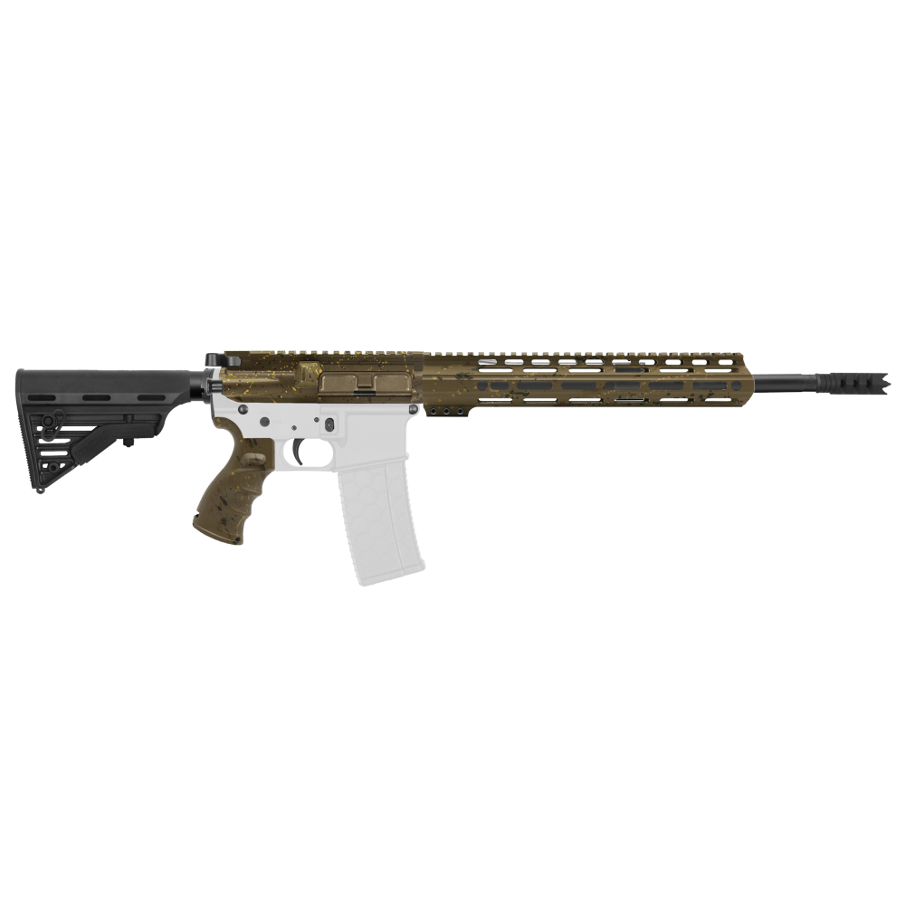 AR-15 5.56 NATO 16" CARBINE KIT - FORGED UPPER WITH 12" Angle Cut Clamp on M-Lok Handguard - CERAKOTE FDE SPLATTER