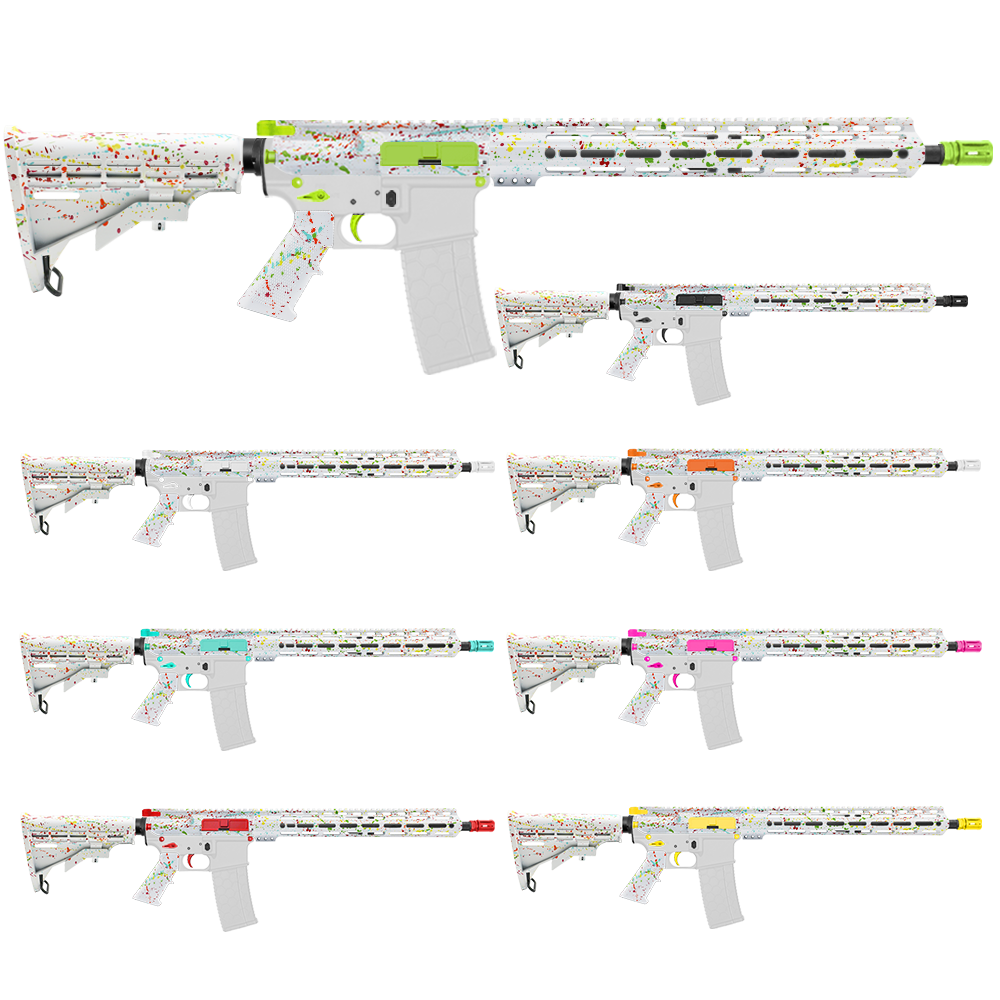 AR-15 5.56 NATO 16'' CARBINE KIT - FORGED UPPER WITH 15" Angle Cut Clamp on M-Lok Handguard - CERAKOTE WHI SPLATTER