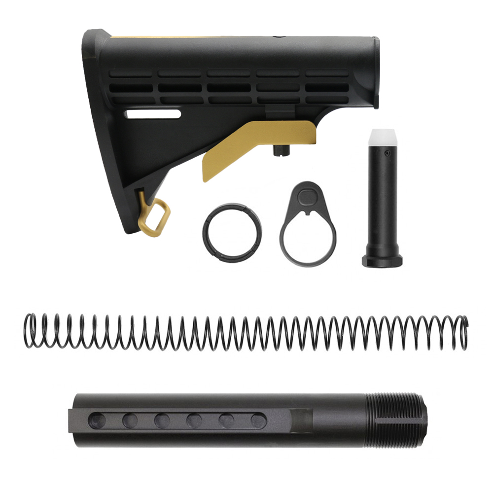 CERAKOTE GRADIENT GOLD| AR-15 COLLAPSIBLE STANDARD VERSION STOCK BODY-MIL SPEC- MADE IN USA | W/ 6-Position Buffer Tube Kit | Mil-Spec