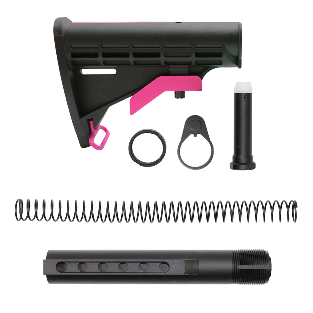 CERAKOTE GRADIENT PINK| AR-15 COLLAPSIBLE STANDARD VERSION STOCK BODY-MIL SPEC- MADE IN USA | W/ 6-Position Buffer Tube Kit | Mil-Spec