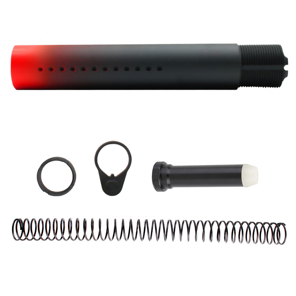 CERAKOTE GRADIENT RED| AR-15 .223/5.56 Complete Dimpled Pistol Buffer Tube Kit- NO FOAM- BLACK AND RED