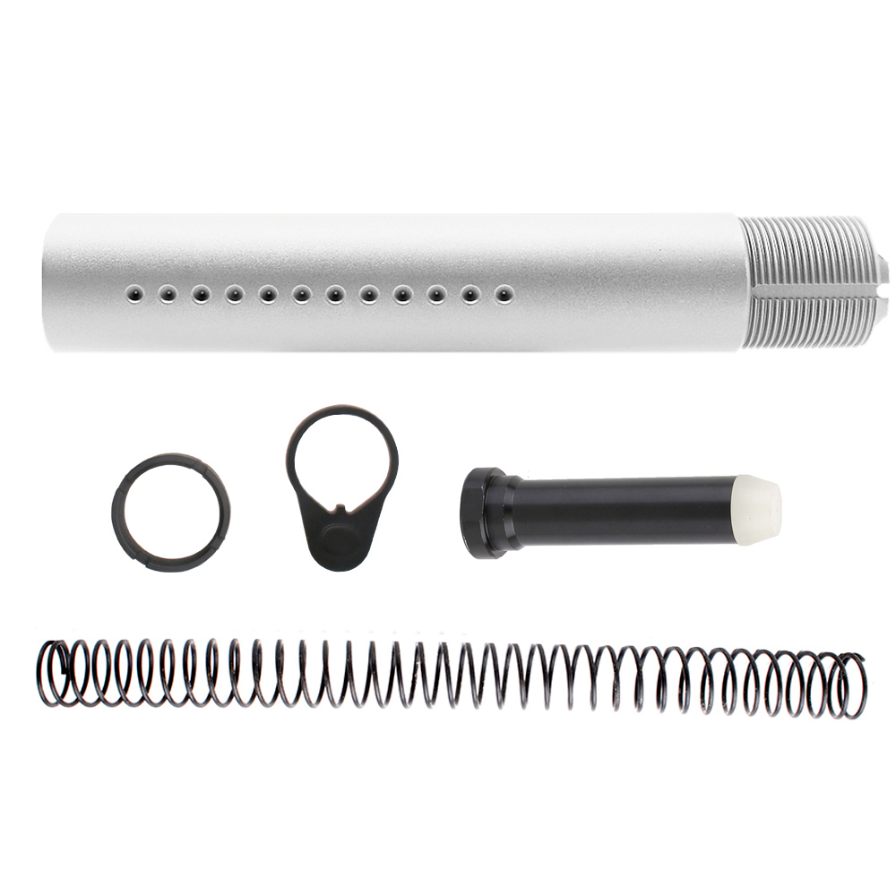 AR-15 .223/5.56 Complete Dimpled Pistol Buffer Tube Kit- NO FOAM- Cerakote Glacier Silver