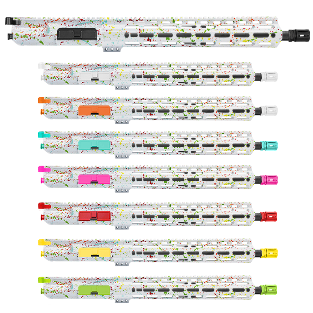 AR-15 5.56 NATO 16'' CARBINE KIT - FORGED UPPER WITH 15" Angle Cut Clamp on M-Lok Handguard - CERAKOTE WHI SPLATTER - UPPER ASSEMBLY