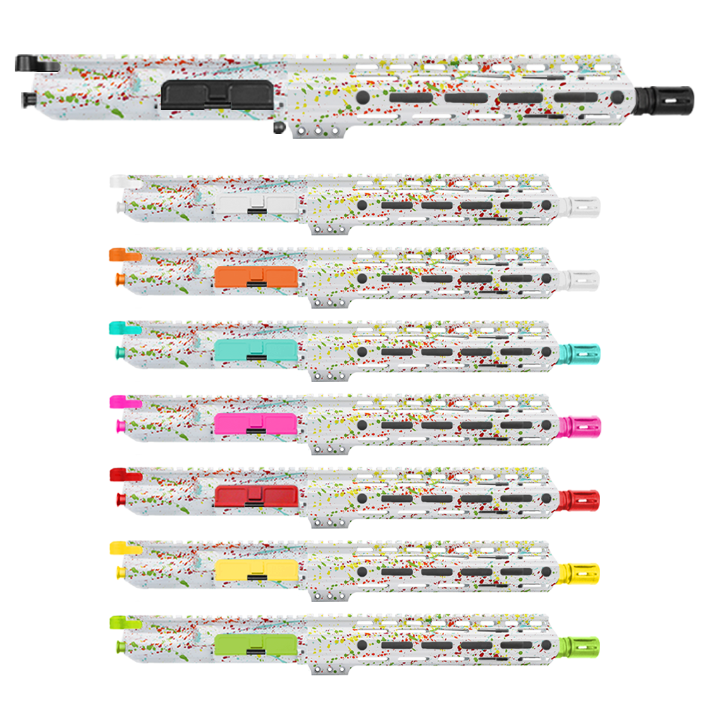 AR-15 5.56 NATO 10.5'' PISTOL KIT - FORGED UPPER WITH 10" Angle Cut Clamp on M-Lok Handguard - CERAKOTE WHI SPLATTER - UPPER ASSEMBLY