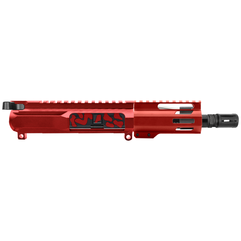 AR-15 5.56 NATO 5'' PISTOL KIT -SIDE CUT BILLET UPPER WITH 4'' HANDGUARD - CERAKOTE CAMO RED - UPPER ASSEMBLY