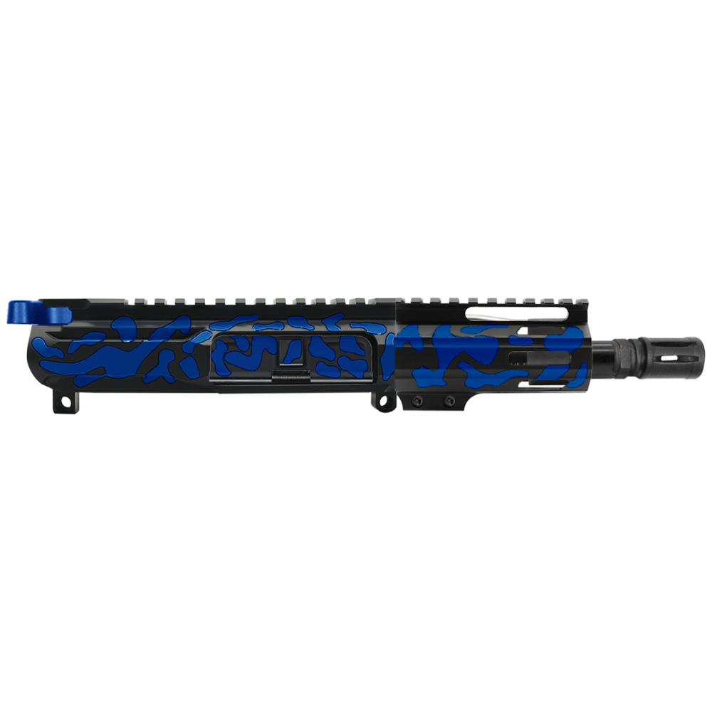 AR-15 5.56 NATO 5'' PISTOL KIT - SIDE CUT BILLET UPPER WITH 4'' HANDGUARD - CERAKOTE CAMO BLU - V2 - UPPER ASSEMBLY