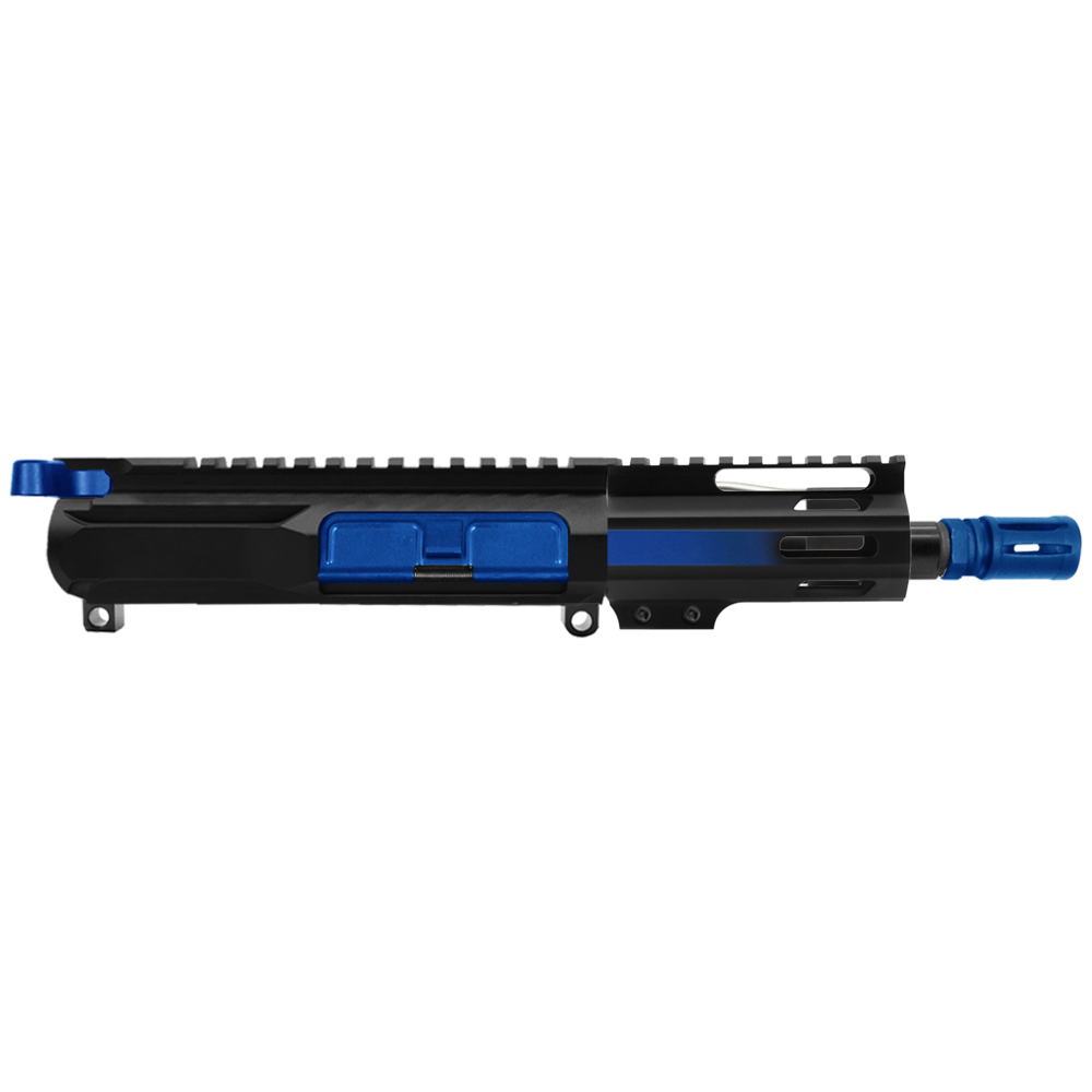 AR-15 5.56 NATO 5'' PISTOL KIT - SIDE CUT BILLET UPPER WITH 4'' HANDGUARD - CERAKOTE GRADIENT BLUE FLAME - UPPER ASSEMBLY